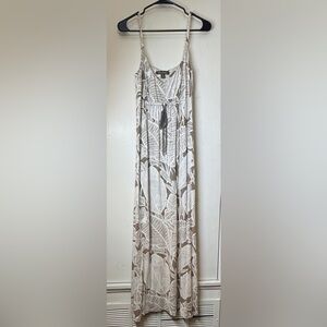 Tommy Bahama Women’s Tropical Leaf Print Brown Cream Jersey Knit Maxi Dress M